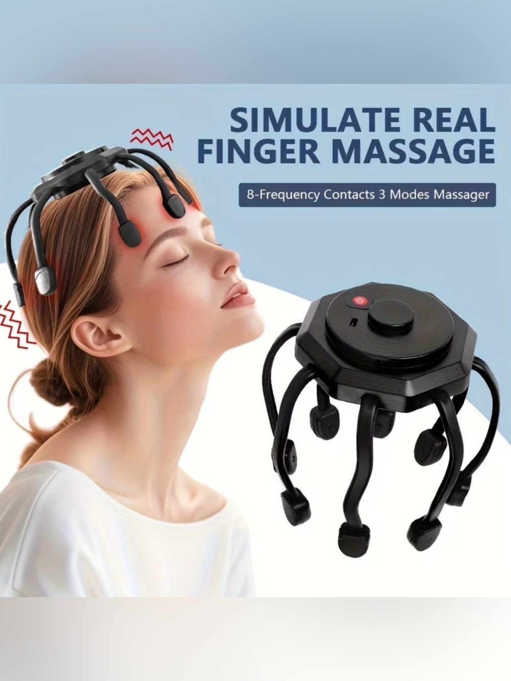 Black Scalp & Head Massager with 8-Frequency Modes